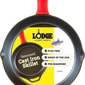 Lodge Seasoned Cast Iron Skillet 12 Inches - Quality Frying Pan for the Stove, Oven, Grill & Campfire - Includes Silicone Hot Handle Holder - Non-Toxic, Nonstick & Long-Lasting