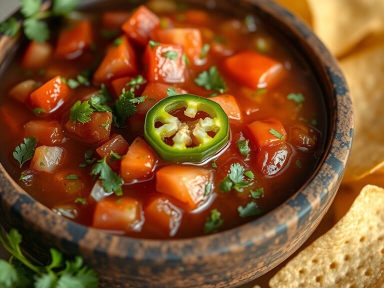 Fresh homemade salsa in a bowl with tortilla chips