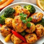 Air fryer garlic chicken and veggies plated
