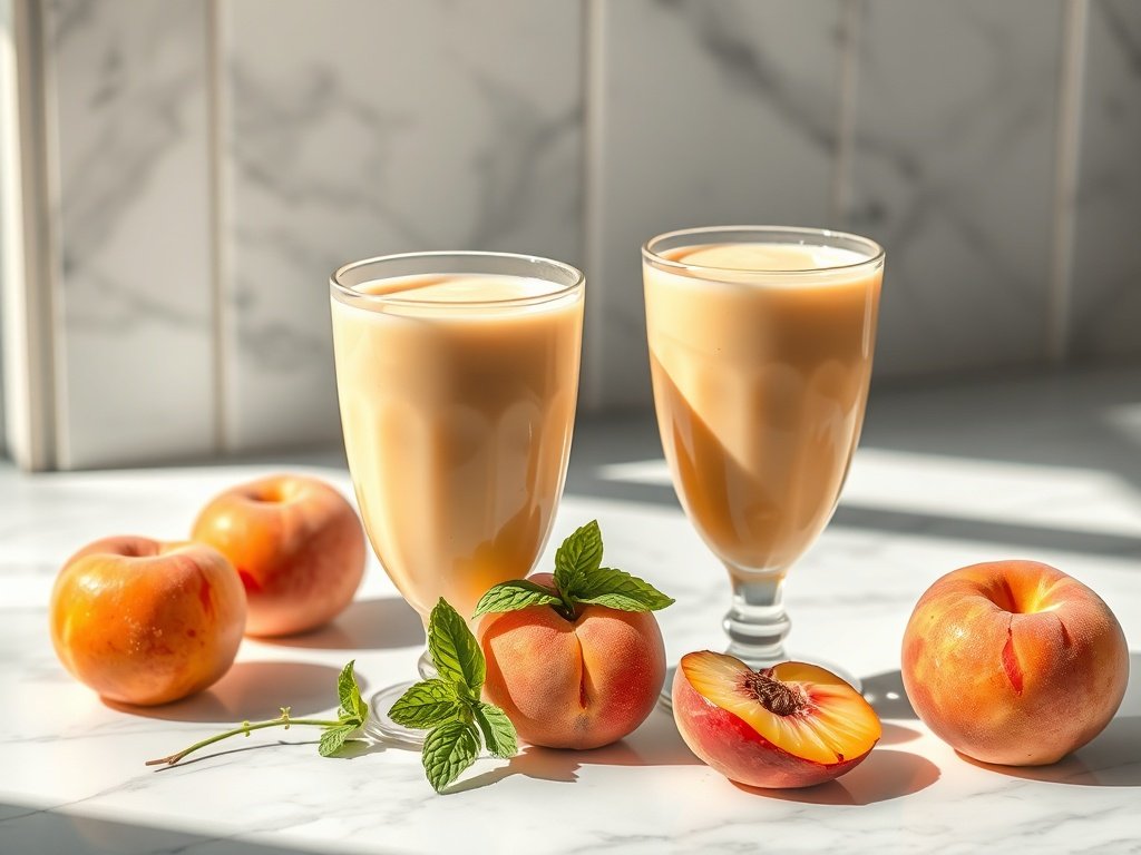 Two glasses of refreshing peach smoothie