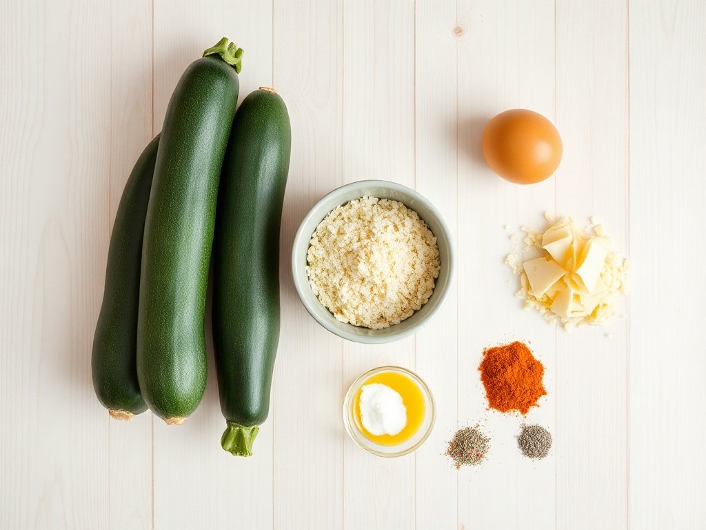 Ingredients for air fryer zucchini fries arranged on a table