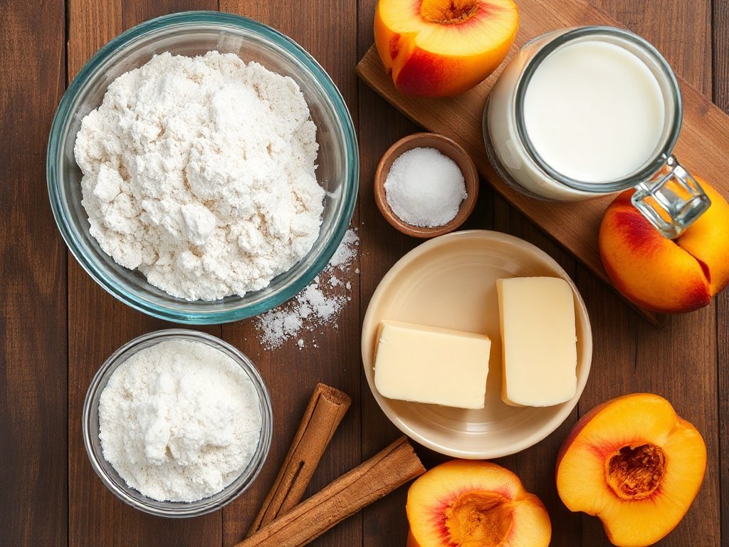 Fresh peaches and baking ingredients for cobbler