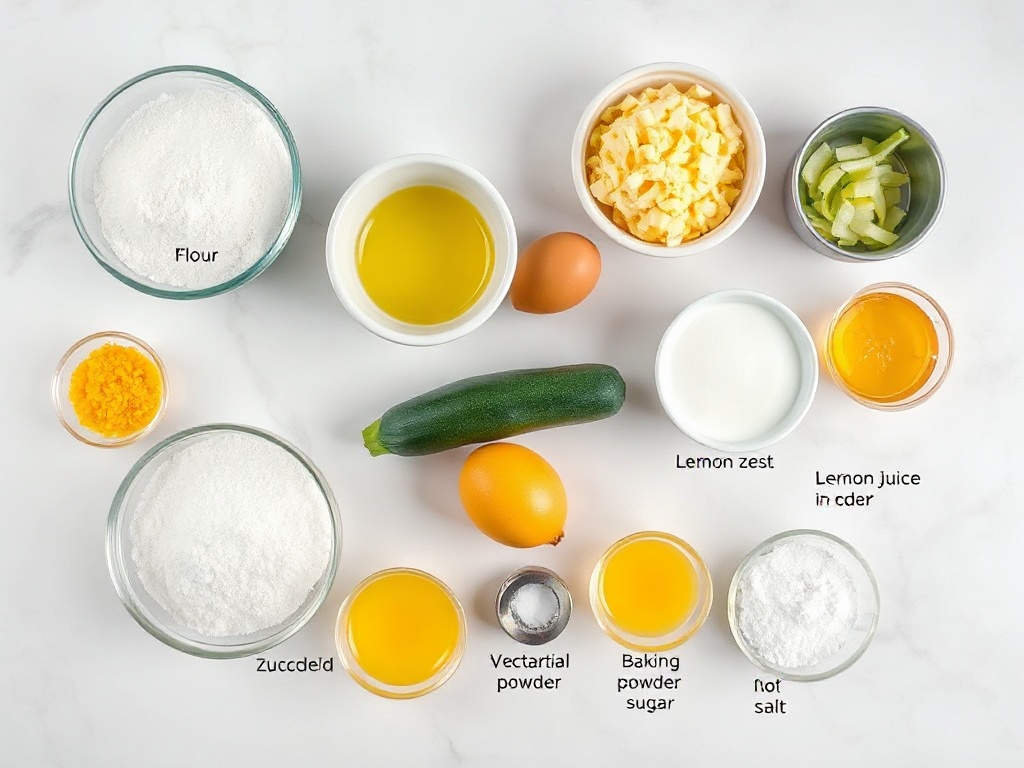 Ingredients for lemon zucchini bread arranged on a countertop